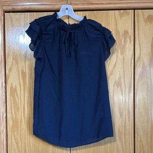 Navy Blue Ruffle Sleeve Blouse